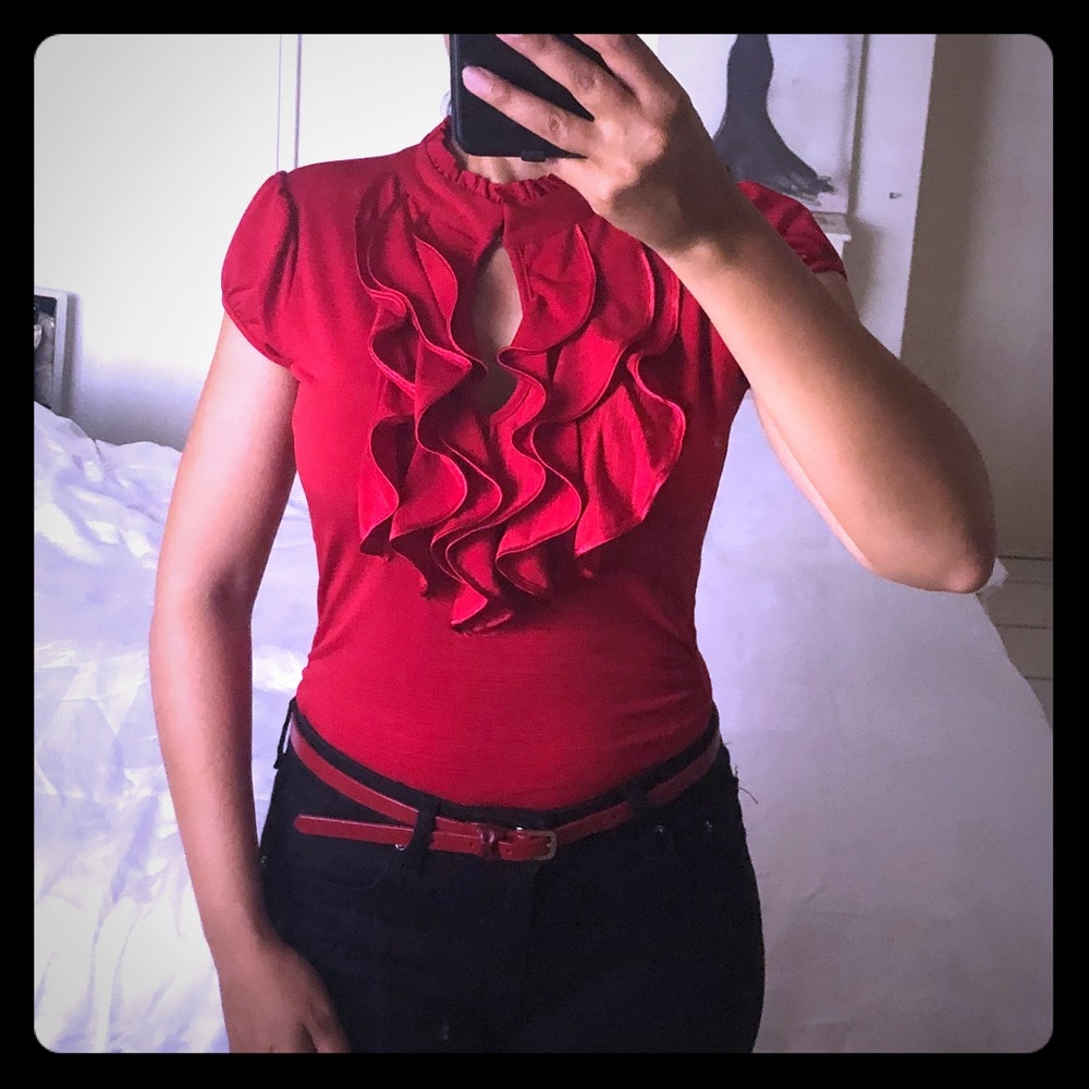 ♦️Ruby Red Ruffle Blouse - Picture 2 of 3